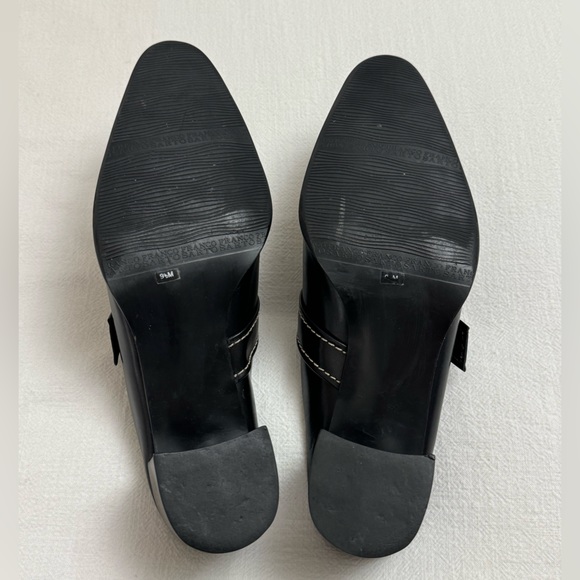 Franco Sarto Black Leather Slip On Mules Size 9.5 Crossover Buckle Classic Boho - Picture 7 of 12